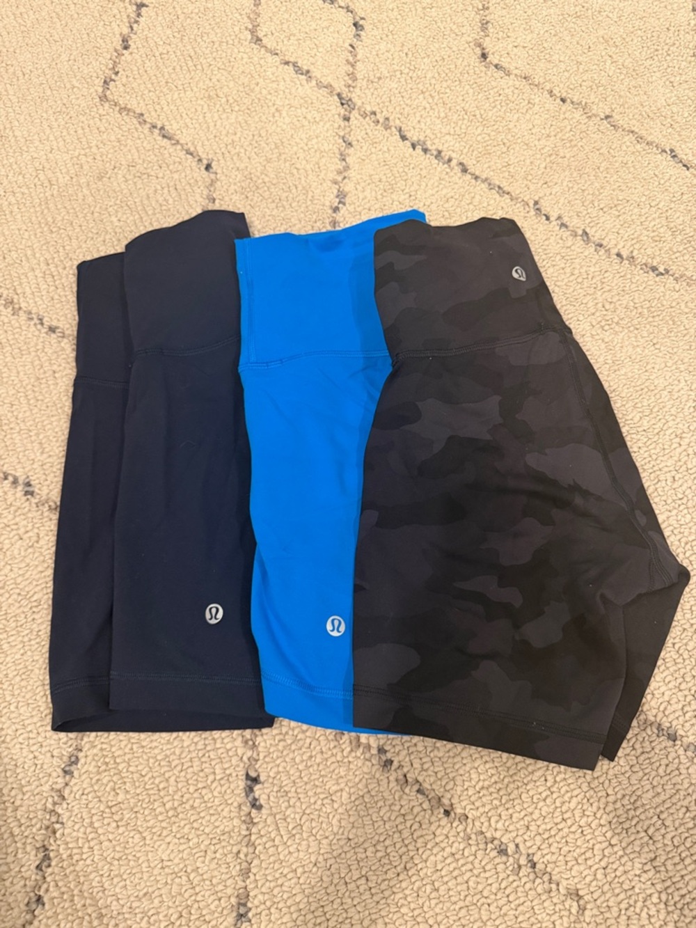 lululemon Women’s High-Rise Bike Shorts BUNDLE — Black, Blue, Black Camo